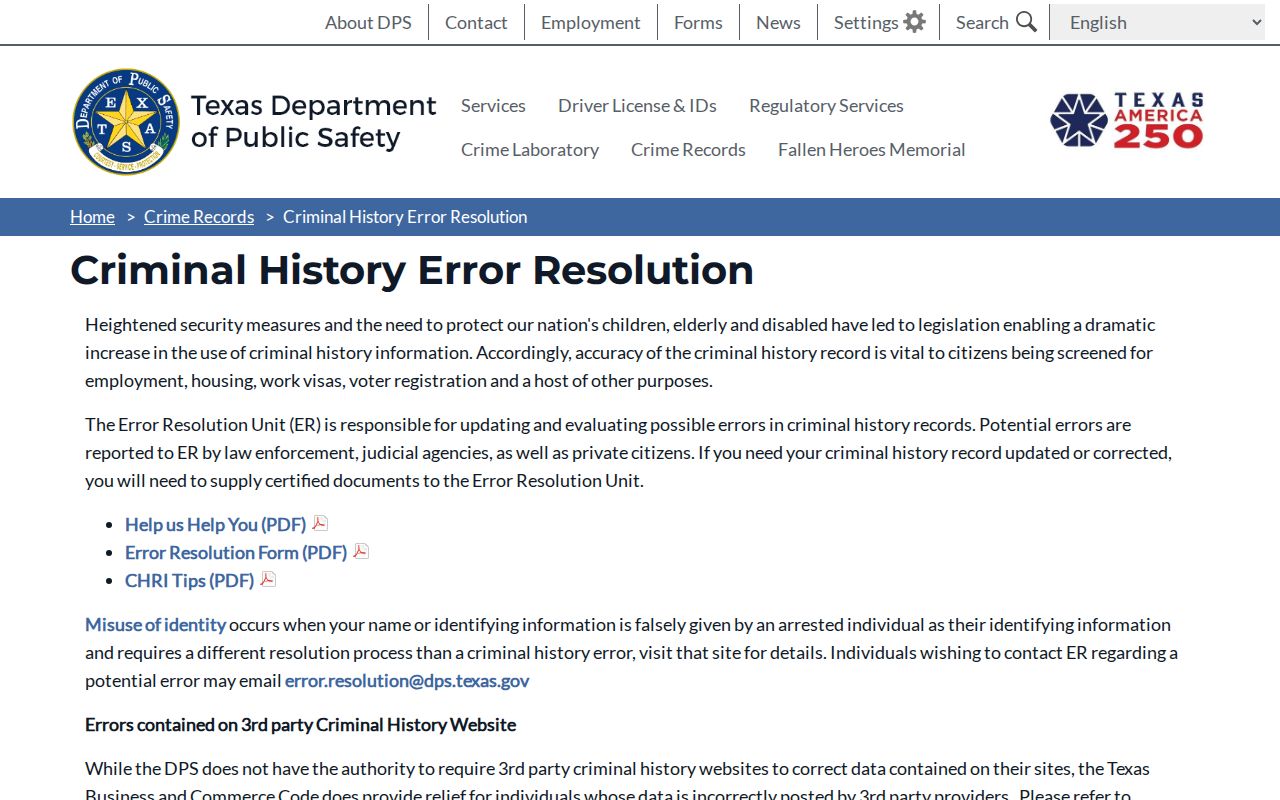 Kinney County arrest history correction instructions