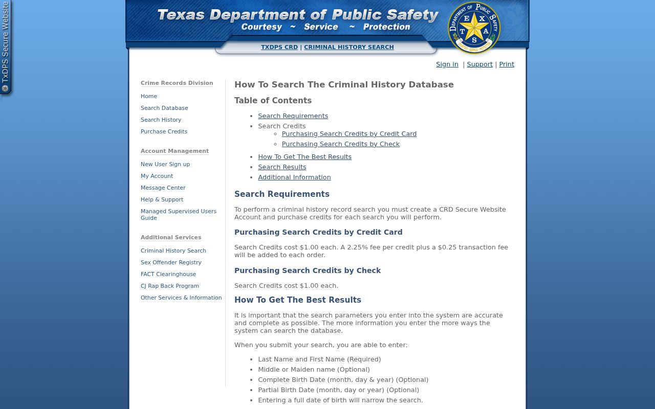 Kinney County arrest history DPS name search instructions