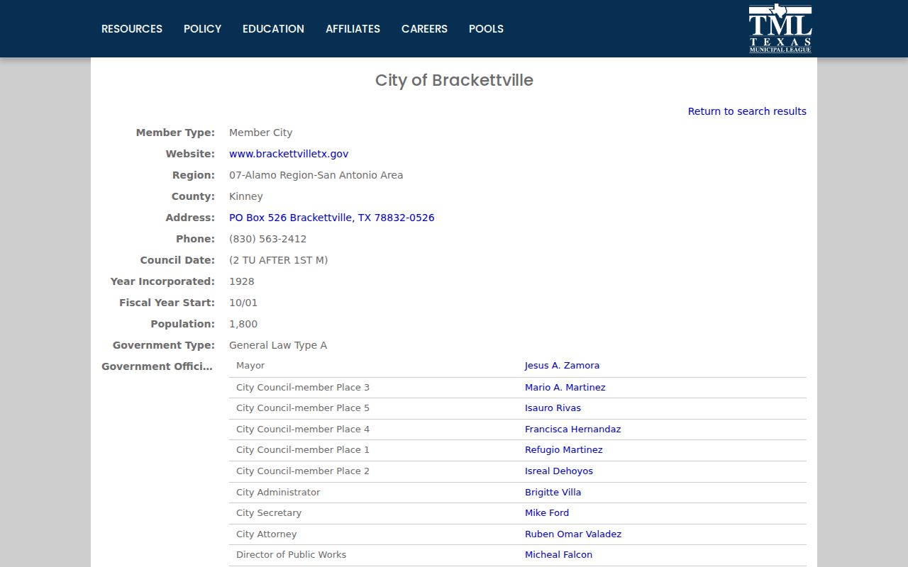 Brackettville criminal court records in the official municipal directory