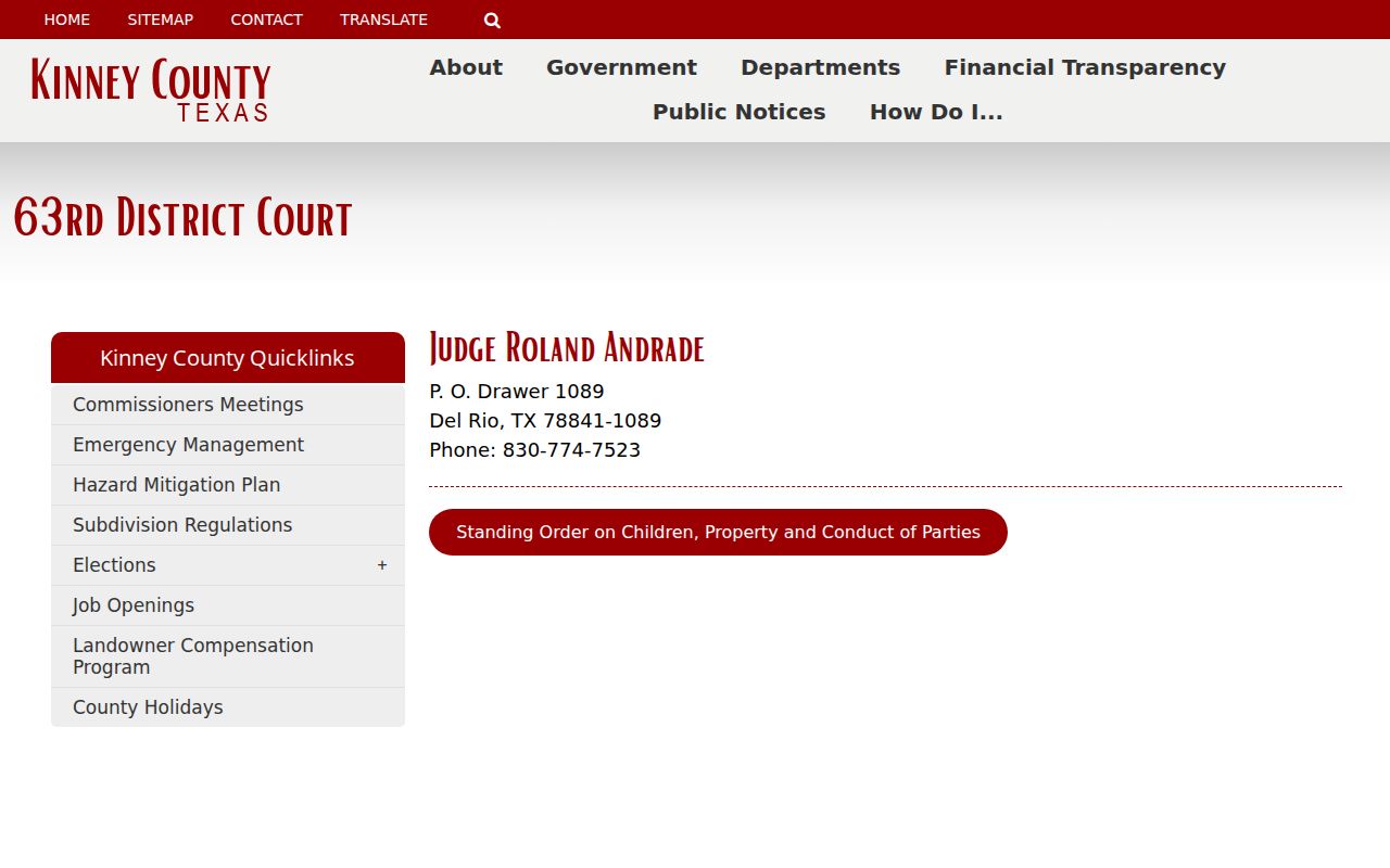 Kinney County criminal court case contact for the 63rd District Court