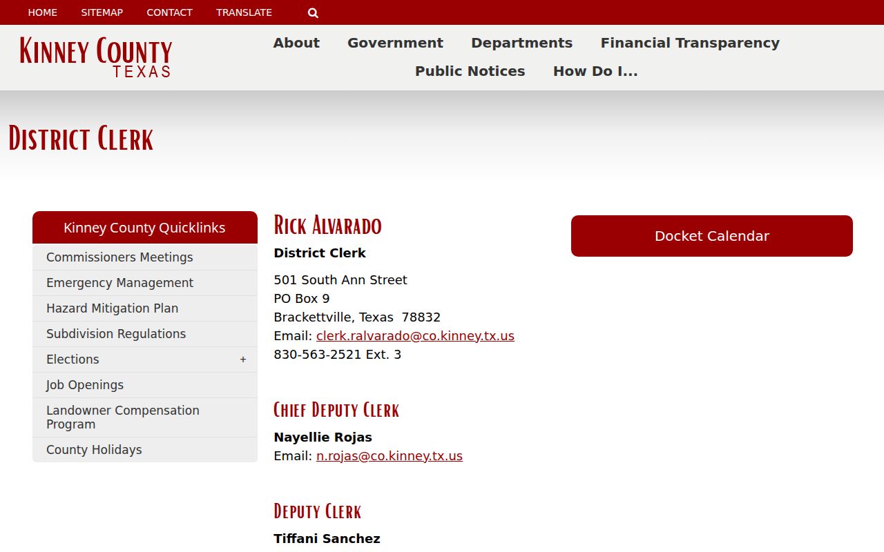 Kinney County criminal case record channel at the District Clerk