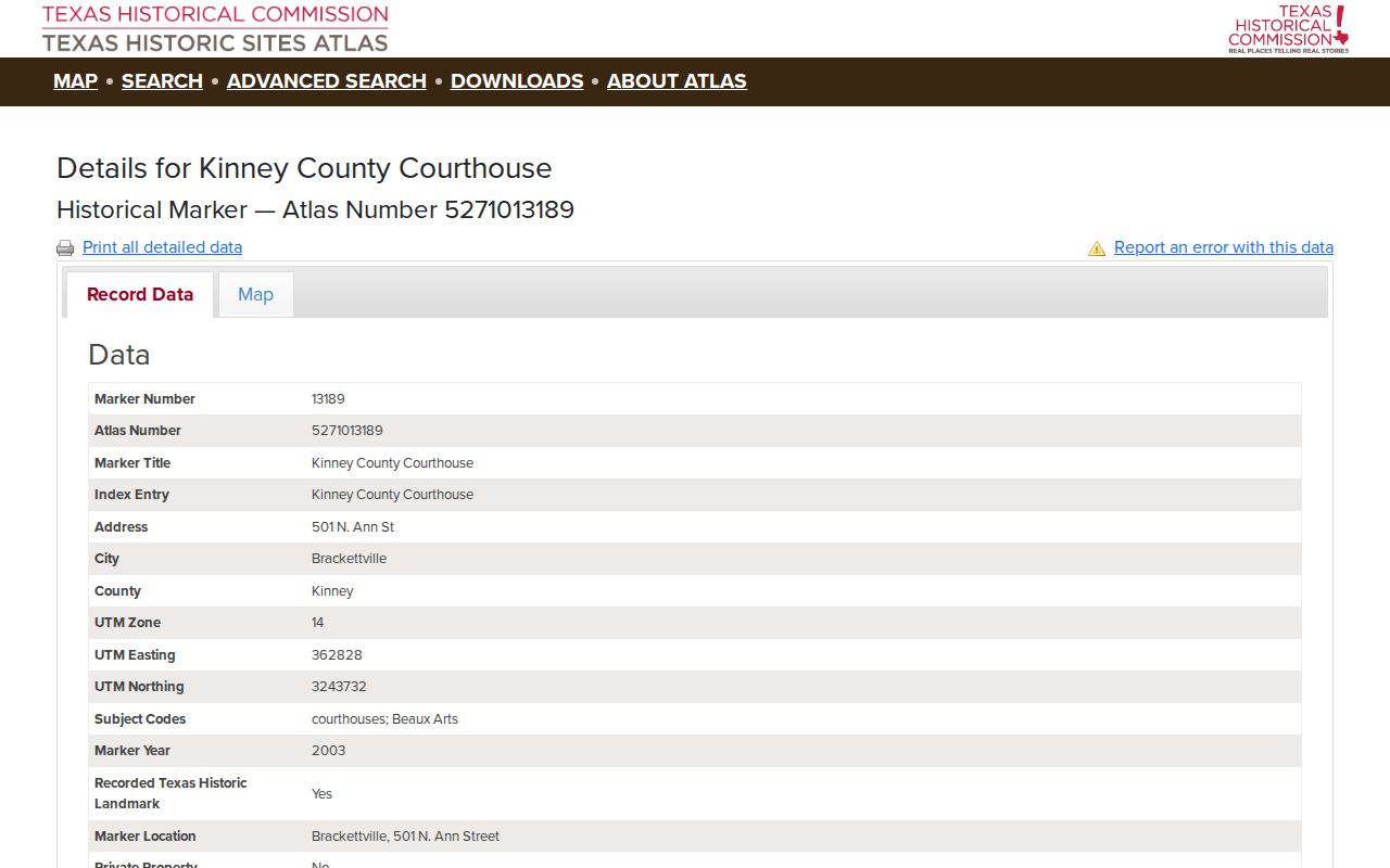 Historic Kinney County courthouse holding criminal court records