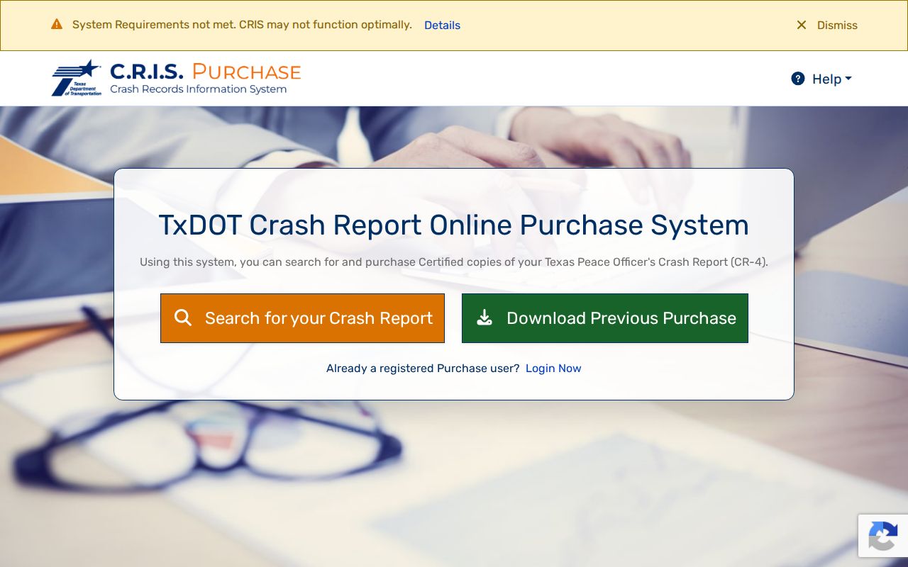 Kinney County criminal record routing through the official Texas crash report interface