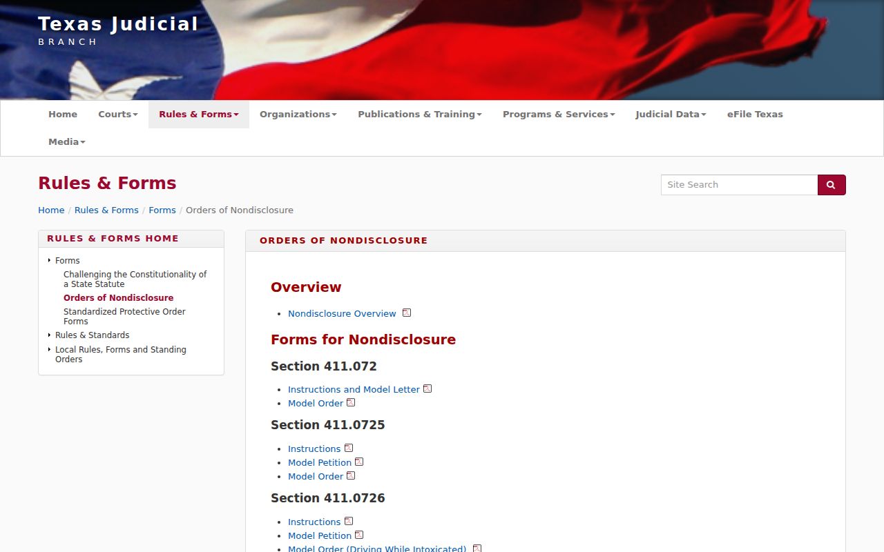 Texas nondisclosure forms for restricted Kinney County criminal records