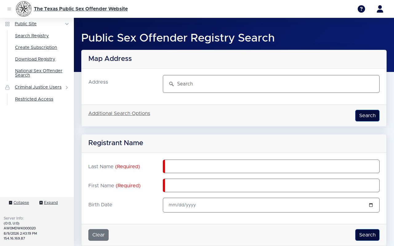 Kinney County sex offender registry search form