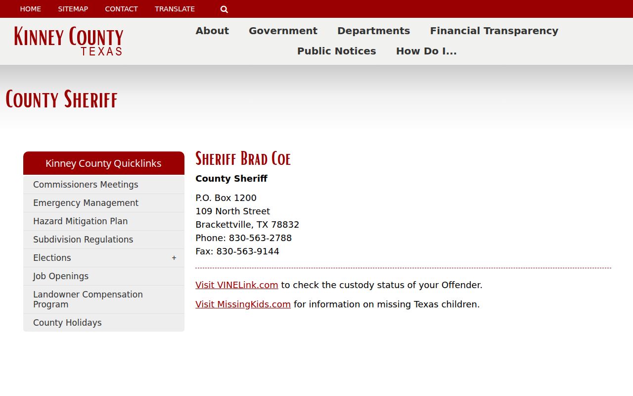 Spofford arrest and booking records route through Kinney County Sheriff